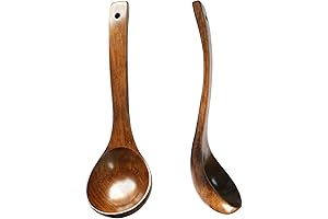 Hizbo Mart Wooden Ladles [Set of 2] - Straight Handle, 9.5 Inches