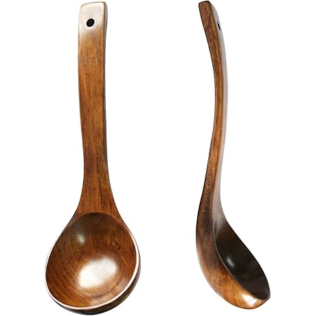 Hizbo Mart Wooden Ladles [Set of 2] - Straight Handle, 9.5 Inches