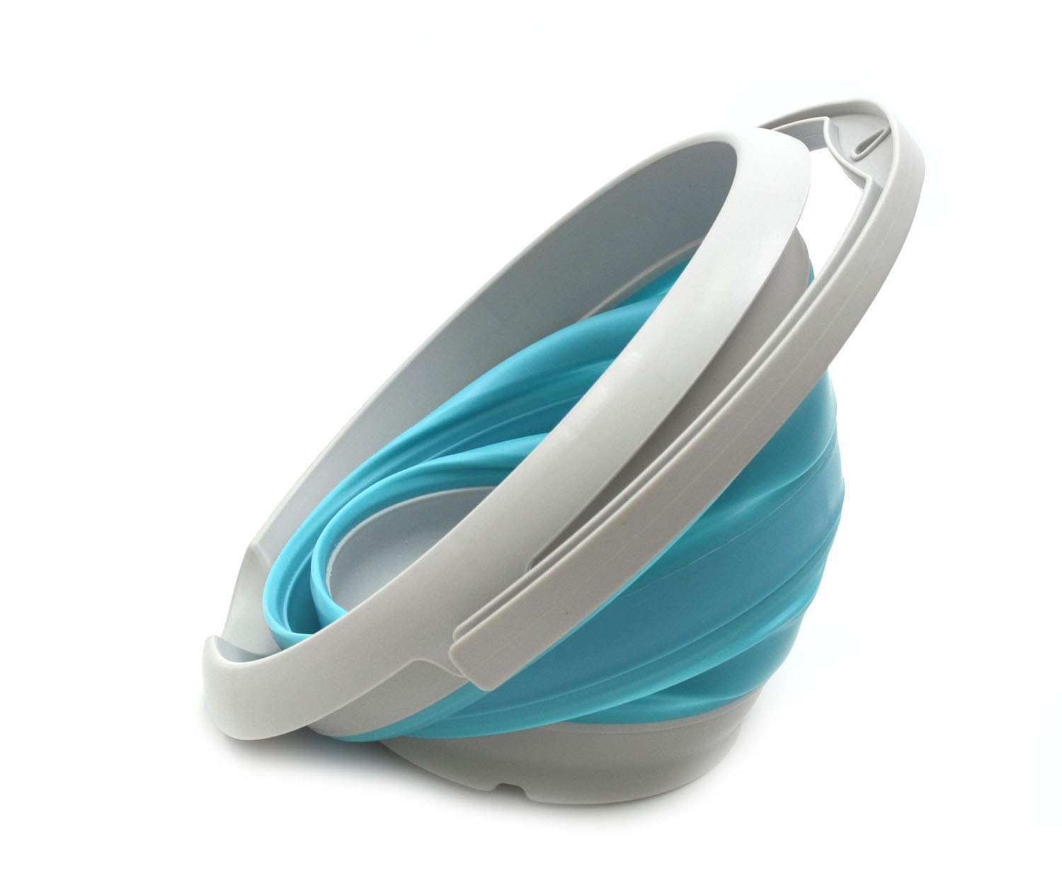 SAMMART Seau en plastique pliable de 5 l - Baignoire ronde pliable - Seau à eau de pêche portable - Pot d'eau d'extérieur peu encombrant (rond de 5 L, gris/bleu vif)