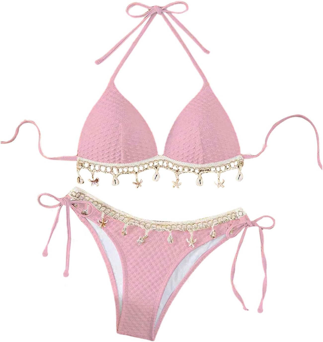 SHENHE Women's Push Up Bikini Set Halter Triangle Swimsuits Seashell Boho Bathing Suits