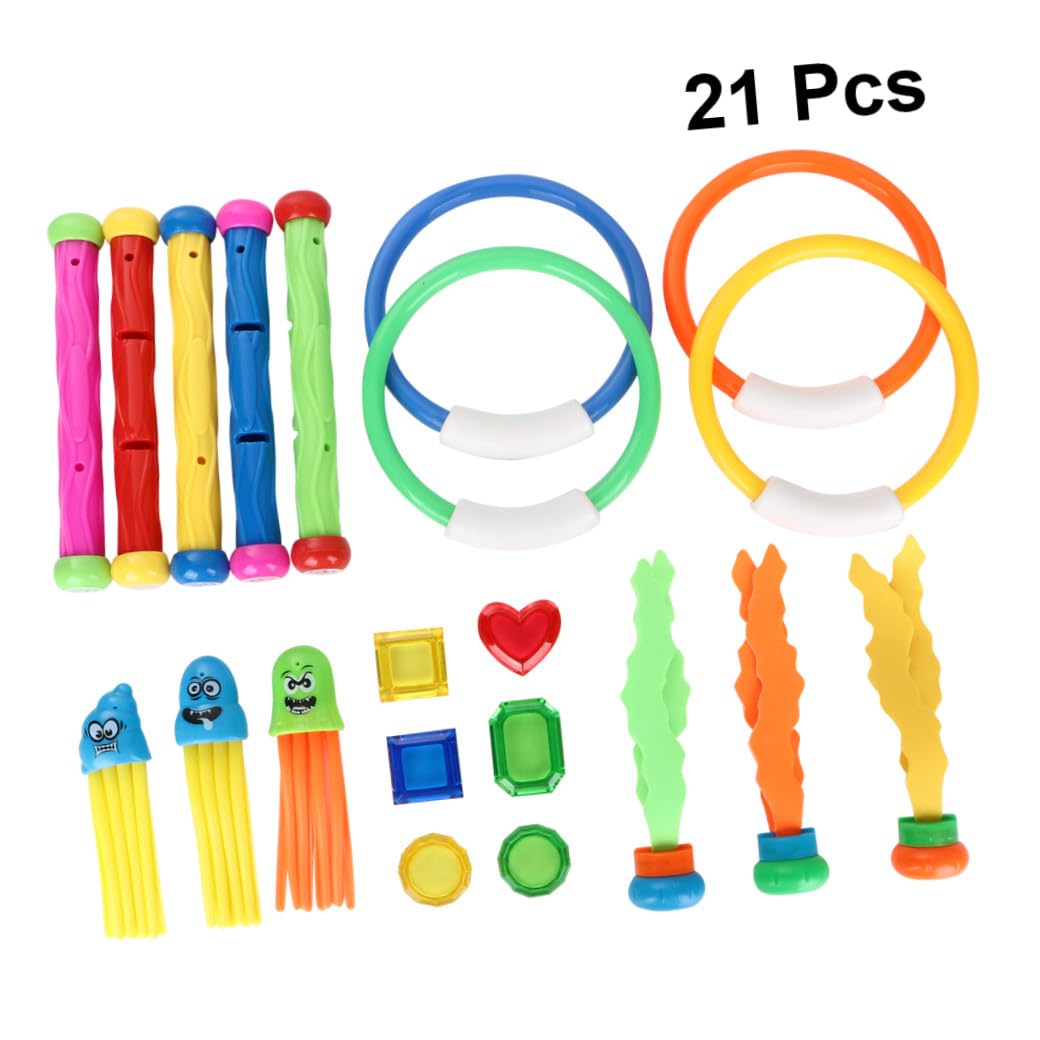 Artibetter Ensemble de 21 Pièces de Bâtons et Anneaux de Plongée en PVC pour Garçon et Filles, Design Lisse, pour Piscine et Apprentissage Plongée sous-Marine Couleur Aléatoire