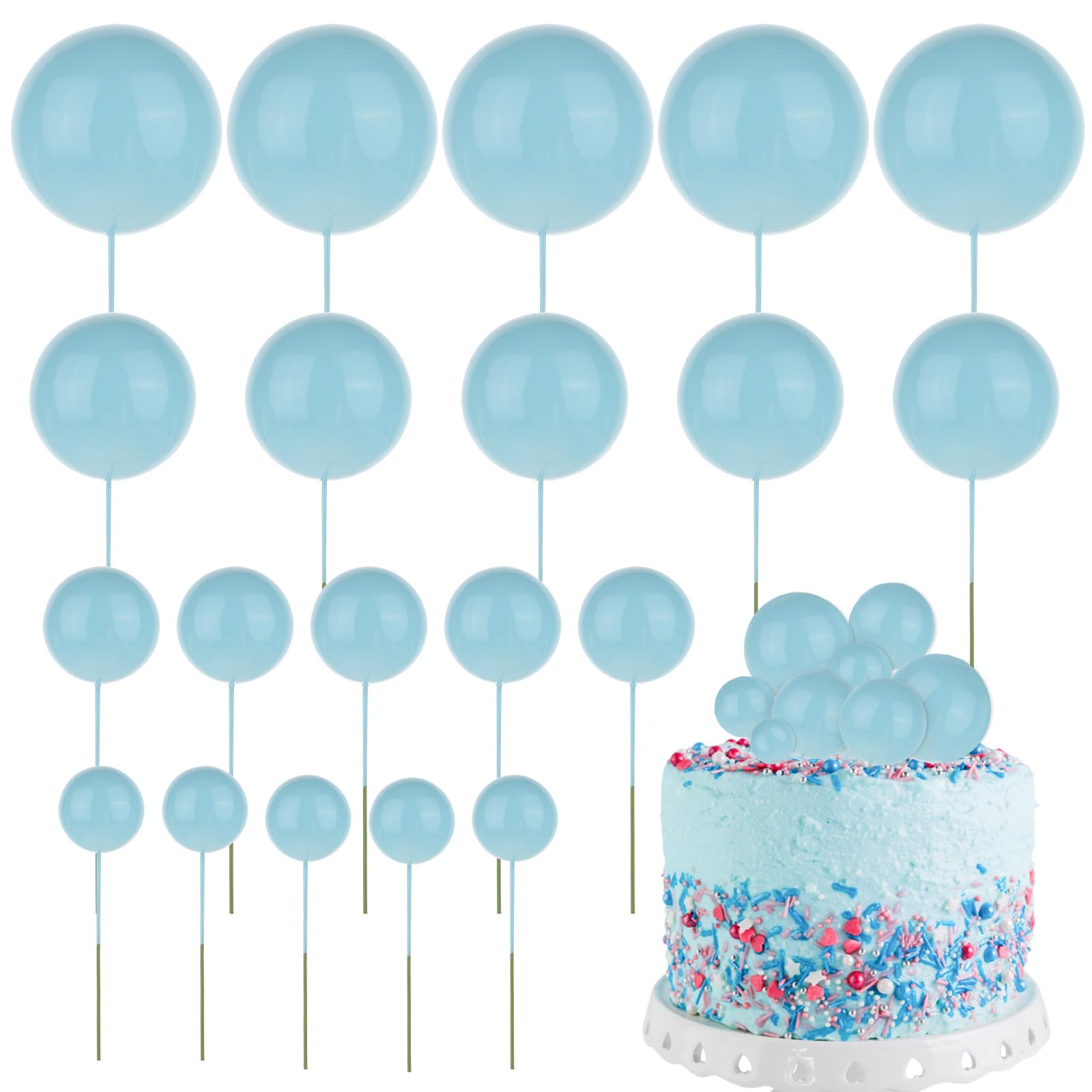 20 Stück Blau Kugeln Tortendeko Mini Schaumkugeln Cake Topper 4 Größen Kuchen Dekoration Kugel für Geburtstag Hochzeit Baby Shower Feierfest