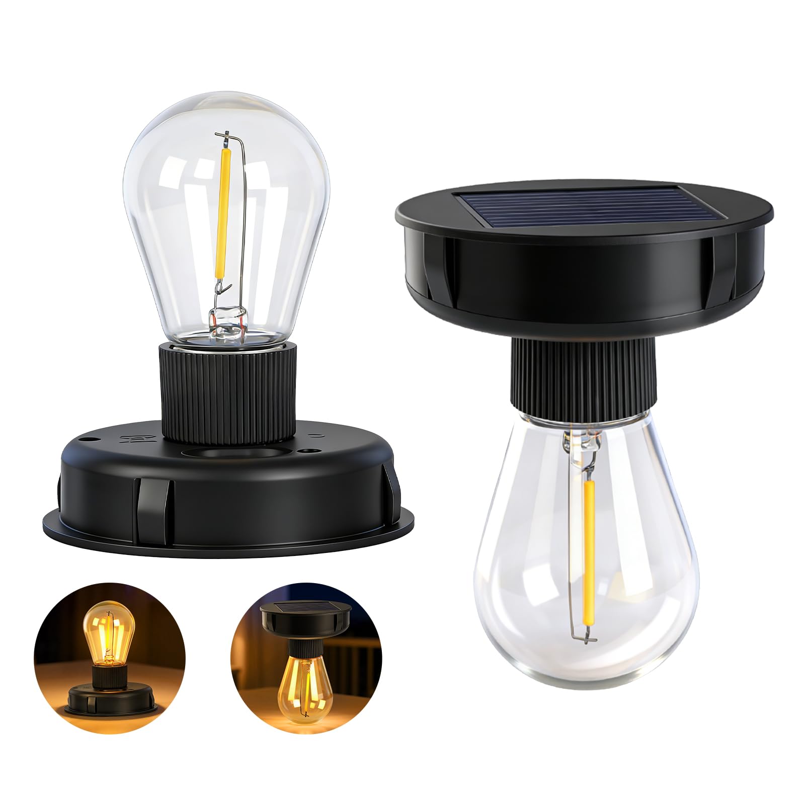 OUTONLIFE Solar Light Replacement Top, 2 Pack Outdoor Solar Lantern Light Heads, 800mAh Battery Warm White LED Filament, Waterproof Solar Bulb for Rattan & Metal Lanterns, Fits 2.8–3 Inch Openings