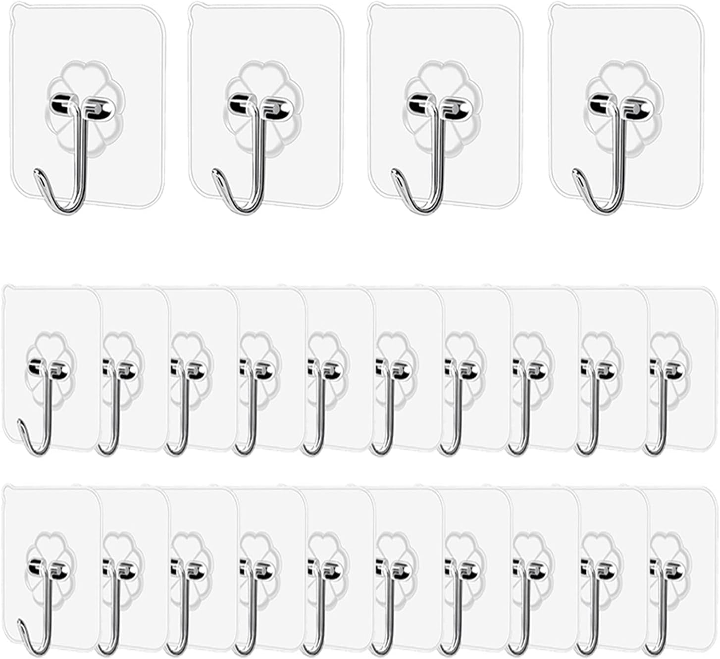 KARWAAN Heavy Duty Transparent Waterproof Self Adhesive Wall Hooks - 8kg (Max) - Pack of 24