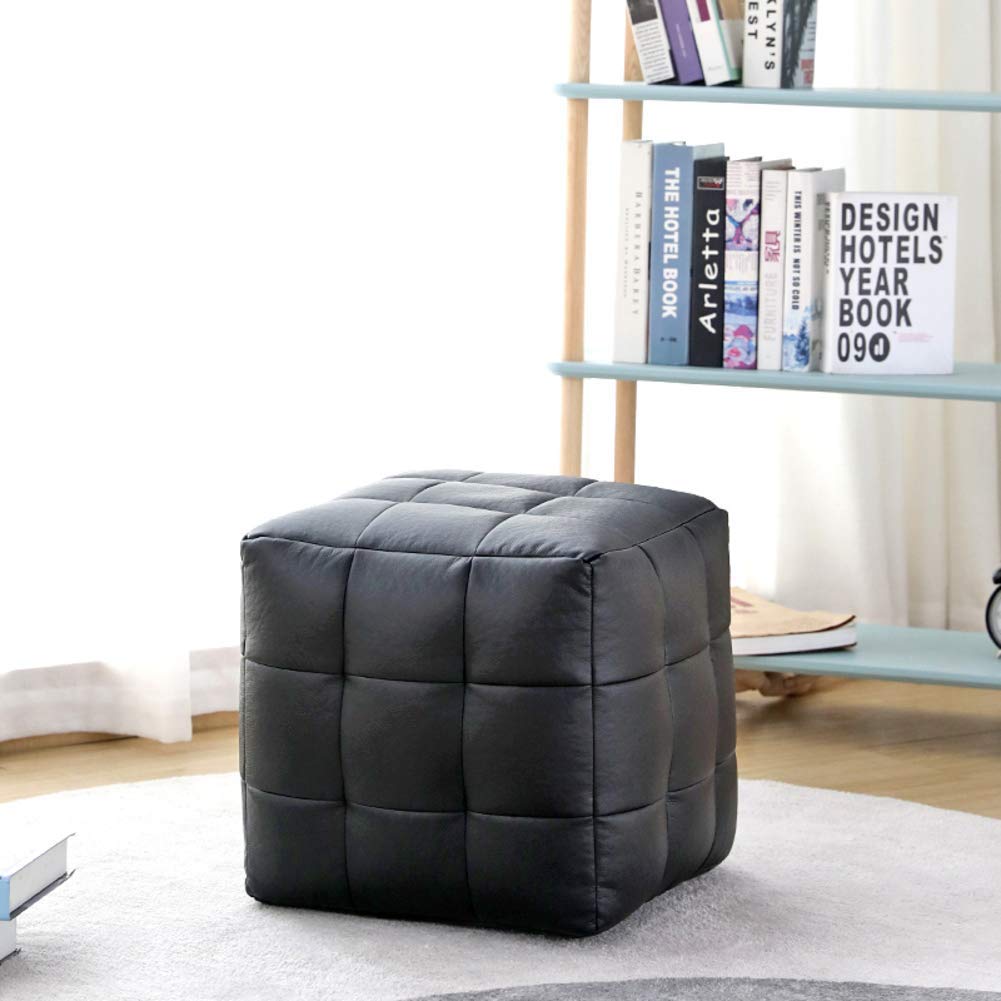 Pouf Rond en Cuir Noir Tabouret Canapé Repose-Pieds Ottoman de Salon