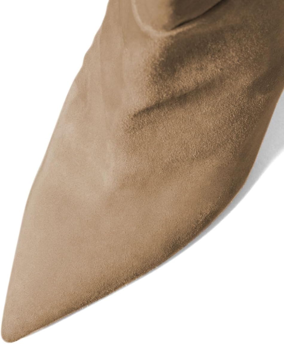 Zszszsu Women's Pointed Toe Slouchy Knee High Boots Fashion Stiletto High Heel Wide Calf Booties Pull On Dress Fall Winter Party Shoes Size 4-16 US