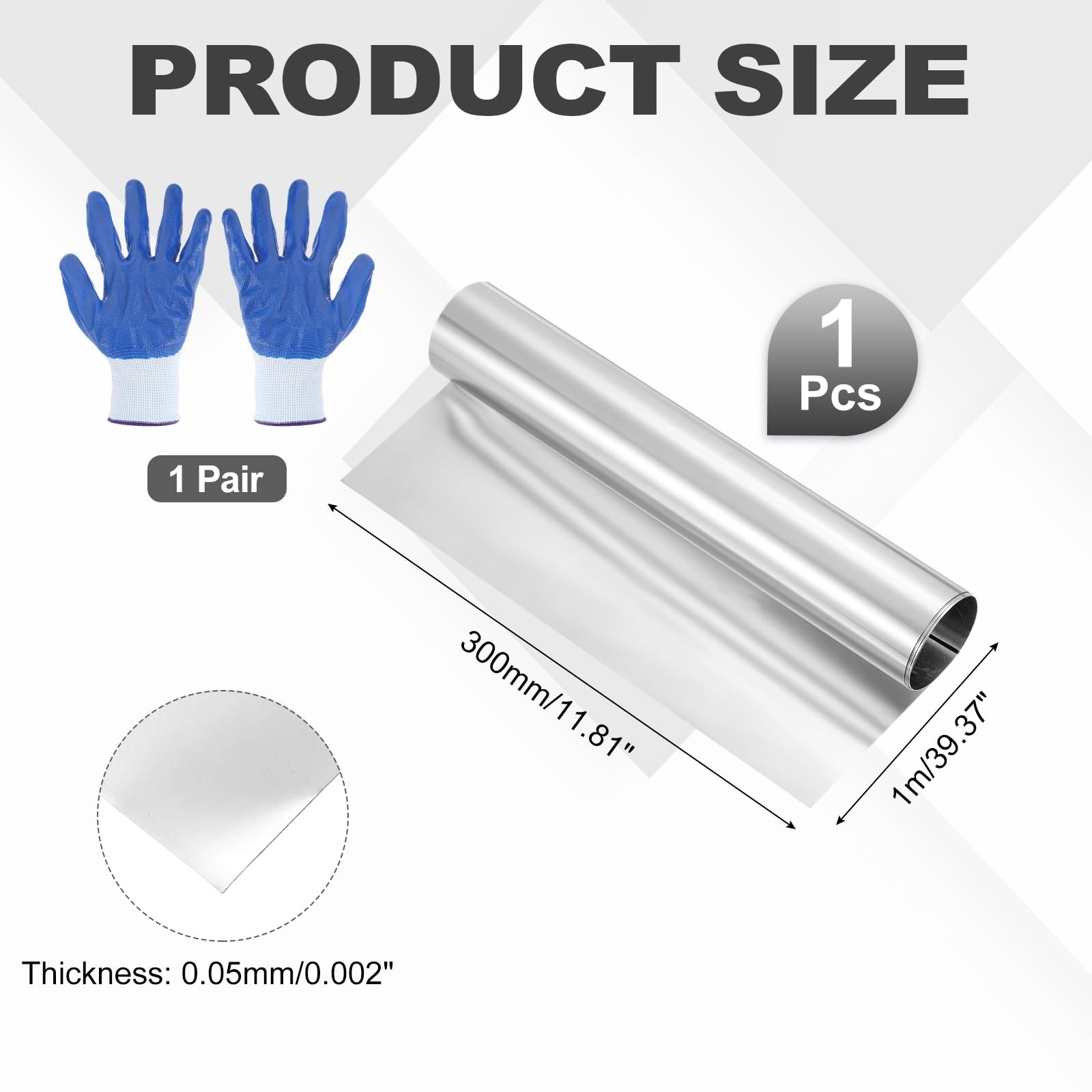 QUARKZMAN Rouleau De Feuille D'Acier Inoxydable 304 0.05mm x 300mm x 1m Bande Metallique Plaque D'Acier Inoxydable Feuille Pour Cuisine Equipement Electronique, Ton Argenté