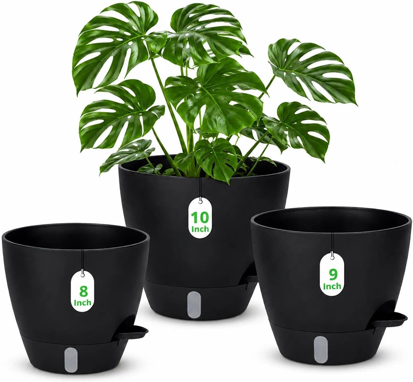 ZMTECH 8/9/10 Inch Self Watering Plant Pots with Watering Lip, Planters ...