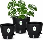 ZMTECH 9/10/12 Inch Pots de plantes auto-abreuvantes avec lèvre abreuvante, Planteurs avec trous de drainage et Saucer amovible, Pots à fleurs en plastique pour les plantes d'extérieur intérieur (3 Boîte, Pure Black)