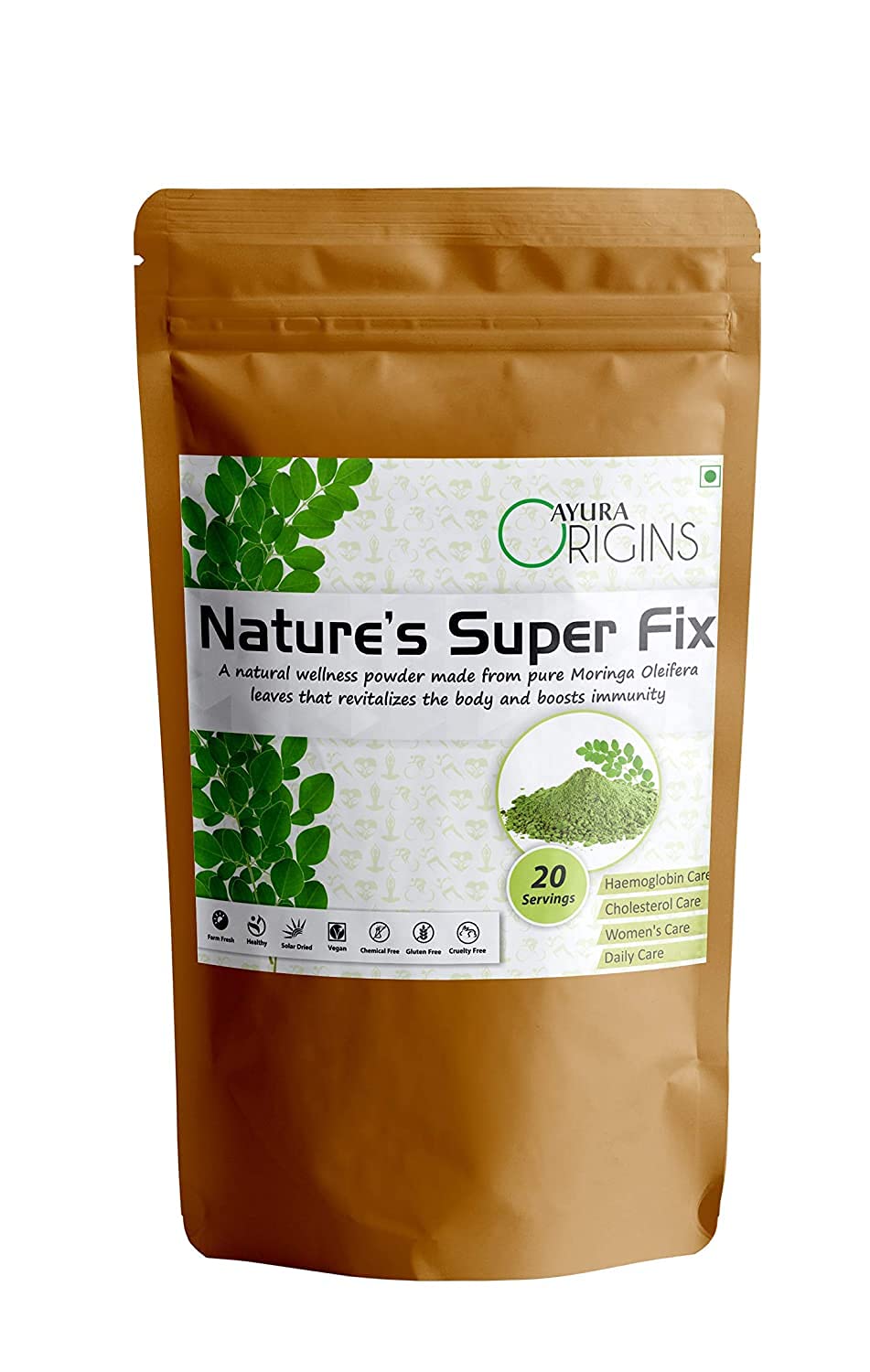 AYURA Origins Nature’s Super Fix, 100% Pure Moringa Oleifera Powder Rich in Iron Multi-Vitamins Omega 3 Minerals, Helps Build Immunity, 200 Grams, 20 Servings