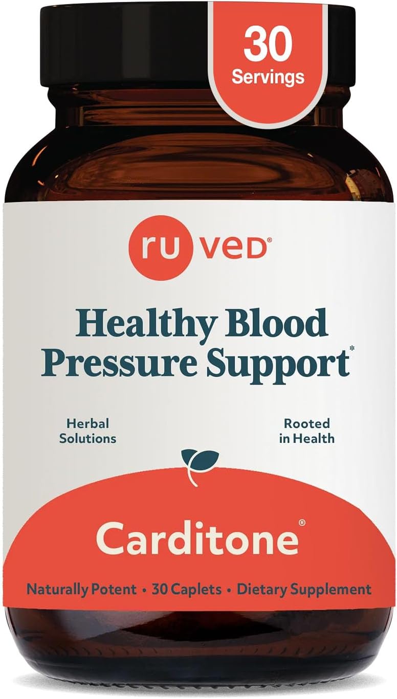 ruved Carditone - Natural Heart Health Supplement for Women & Men, BP Formula, Holistic Heart Support with Rauwolfia, Arjuna, Calcium, and Magnesium - 30 Vegetarian Caplets (Pack of 1)