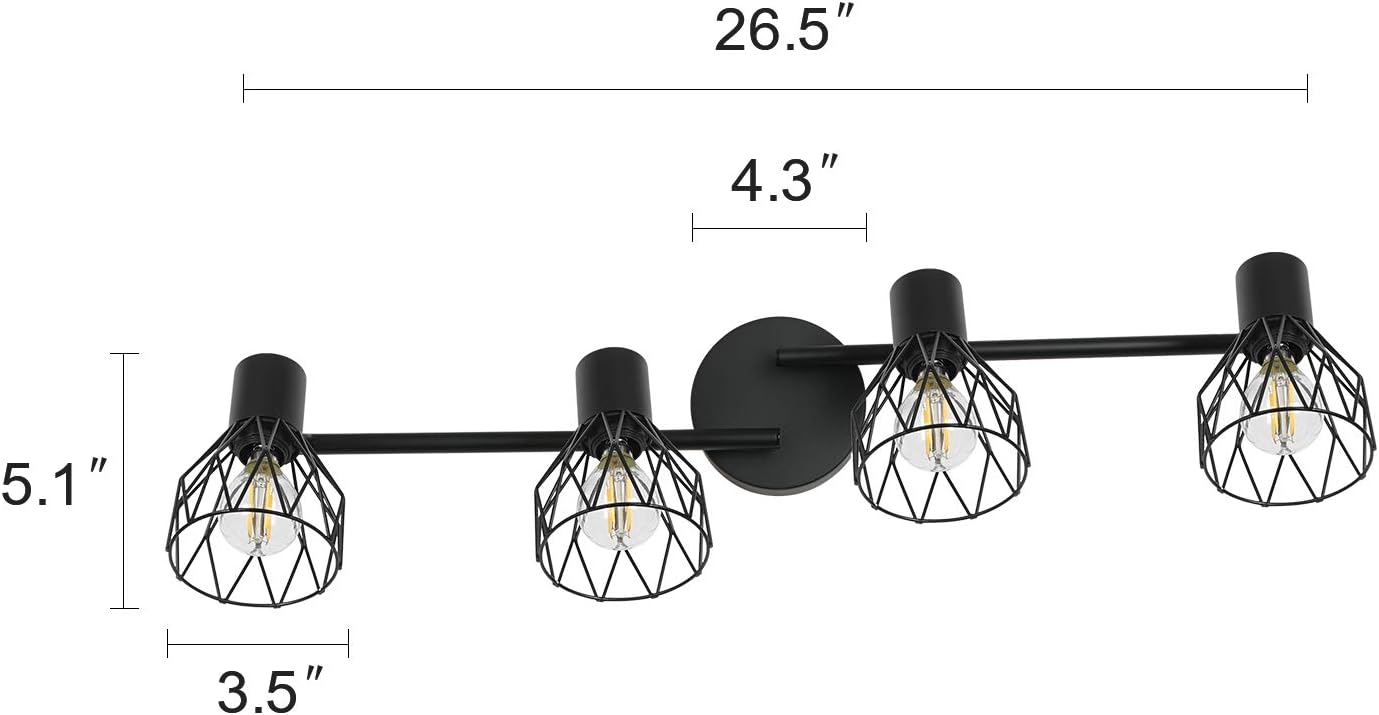 Buу 1 gеt 1 🔥 Industrial Modern Bathroom Mini Vanity Light Fixtures Black Farmhouse Wall Sconces for Bedroom Bar Kitchen Dinning Living Room (4-Light)