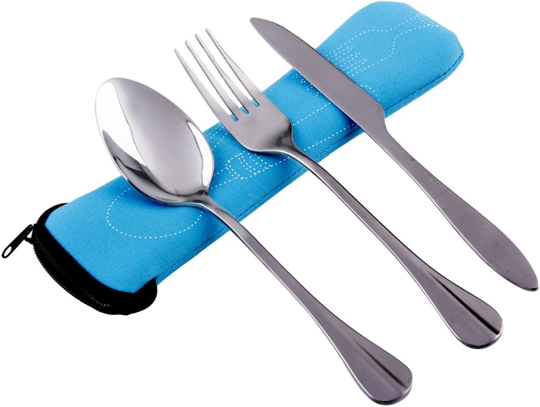 Bekith 6 Piece Stainless Steel Utensil Set (Knife, Fork, Spoon) Lightweight, Travel Flatware Set / Camping Cutlery Set with 2 Neoprene Cases: Kitchen & Dining
