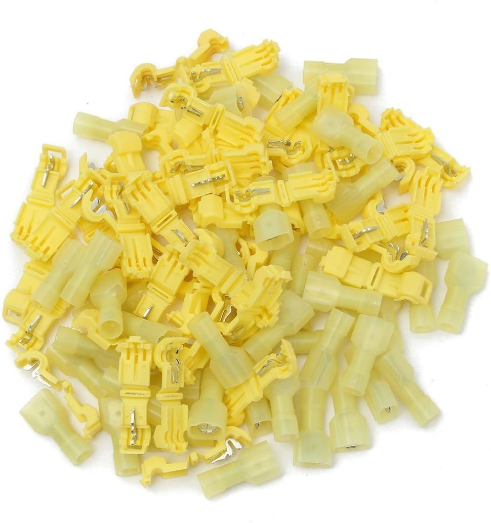 DollaTek 100Pcs(50 works) Yellow T-Tap Insulated Electrical Cable Connectors Quick Splice Lock Wire Terminals Spade Crimp Combo Set AWG 12-10