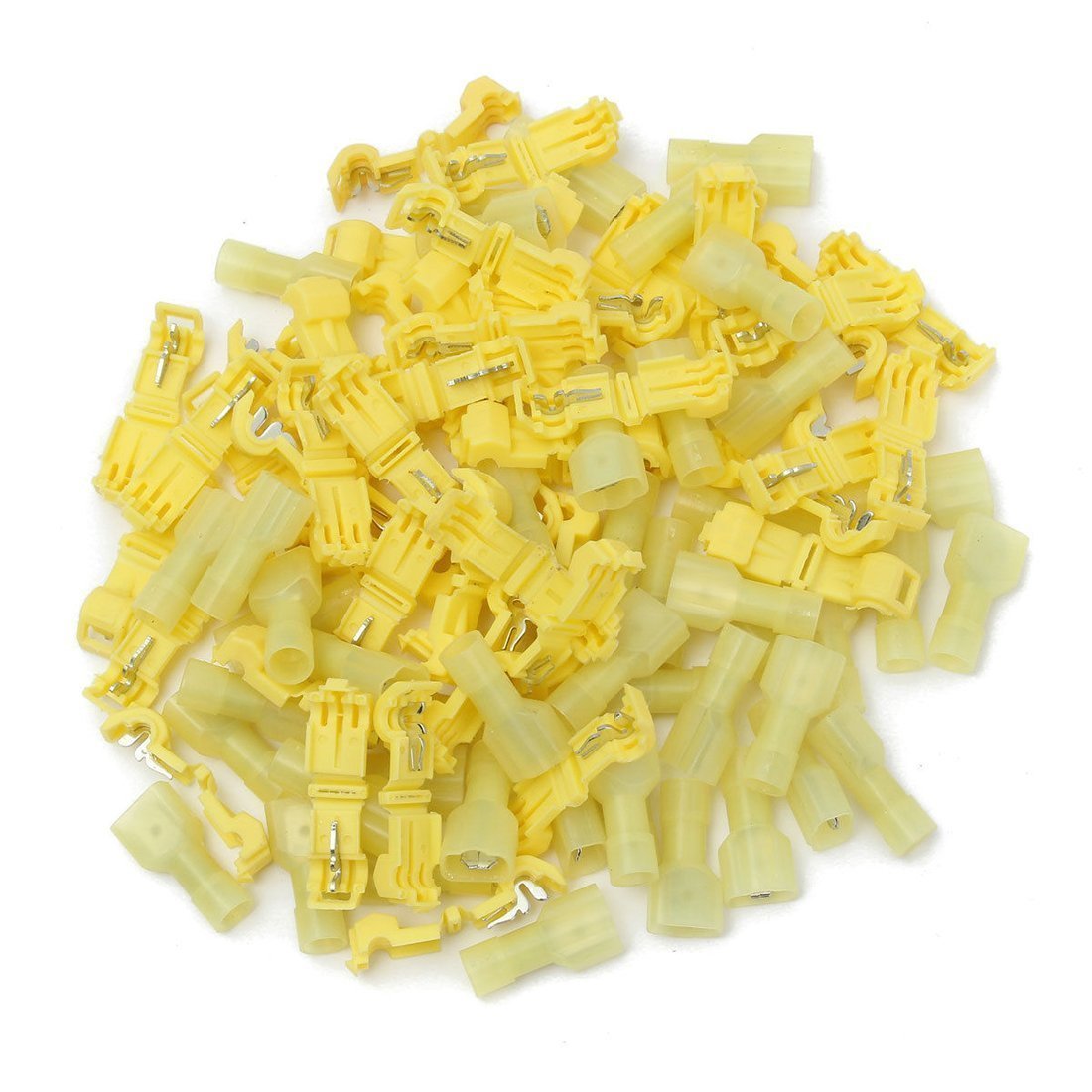 DollaTek 100Pcs(50 Pairs) Yellow T-Tap Insulated Electrical Cable Connectors Quick Splice Lock Wire Terminals Spade Crimp Combo Set AWG 12-10