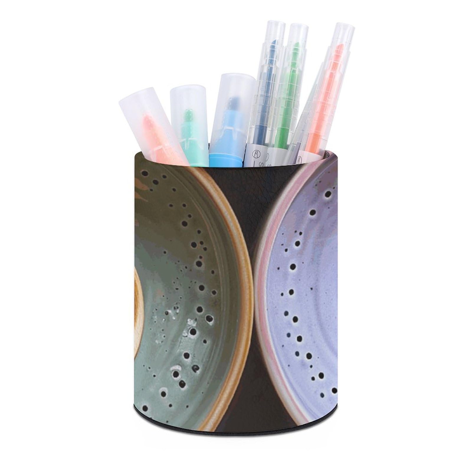 KLOPH PU Leather Pen Holder for Desk, Aesthetic Pencil Cup for Desktop, Makeup Brush Srotage for Pens Organizer Office Supplies, Bowls And Plates Pen Cup Pencil Caddy for Home Art Supply