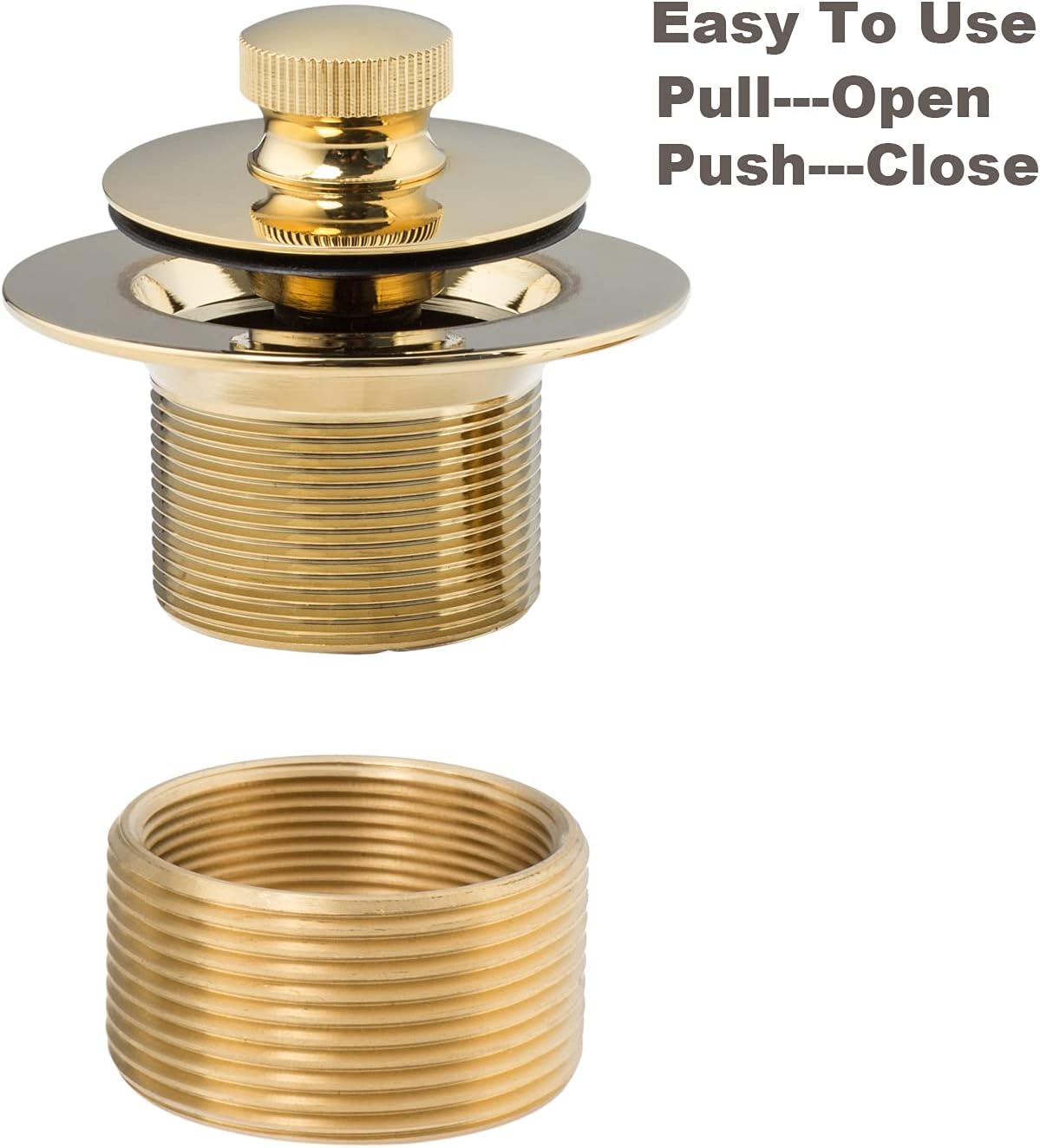 Artiwell Push & Lock Tub Trim Set with Single-Hole Overflow Faceplate, Bathtub Conversion Kit Assembly with Conversion Bar, Universal Fine/Coarse Thread, No Putty Installation (Polished Brass)