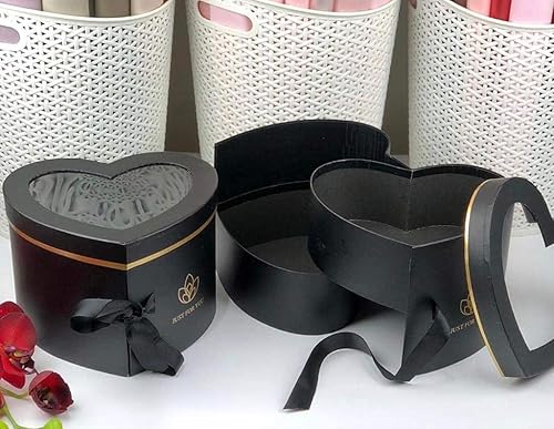 UNIKPACKAGING Caja de 2 niveles en forma de corazón de alta calidad para arreglos florales y de regalo de lujo, con tapa, tamaño 9 x 8 x 6.5, caja