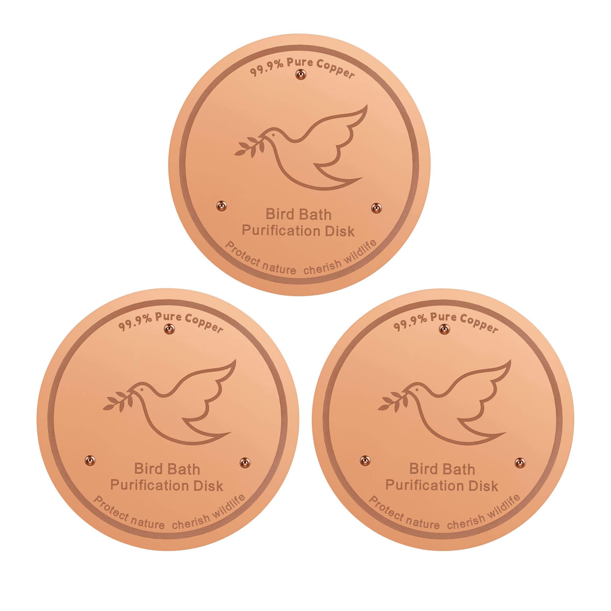 3Pack Bird Bath Copper Disc, 0.6mm Reinforced 99.99% Pure Copper Cleaning Disk for Physical Safe Clean Water All-Season, Universal Fit for Outdoor Birdbaths, Bowl, Bird Bath Solar(3 Pack)
