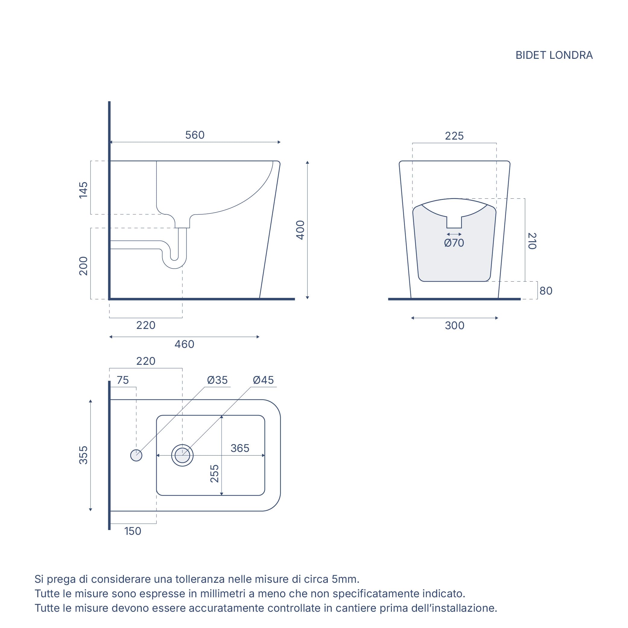 Coppia di sanitari filomuro vaso monoblocco rimless e bidet bianco opaco | Londra