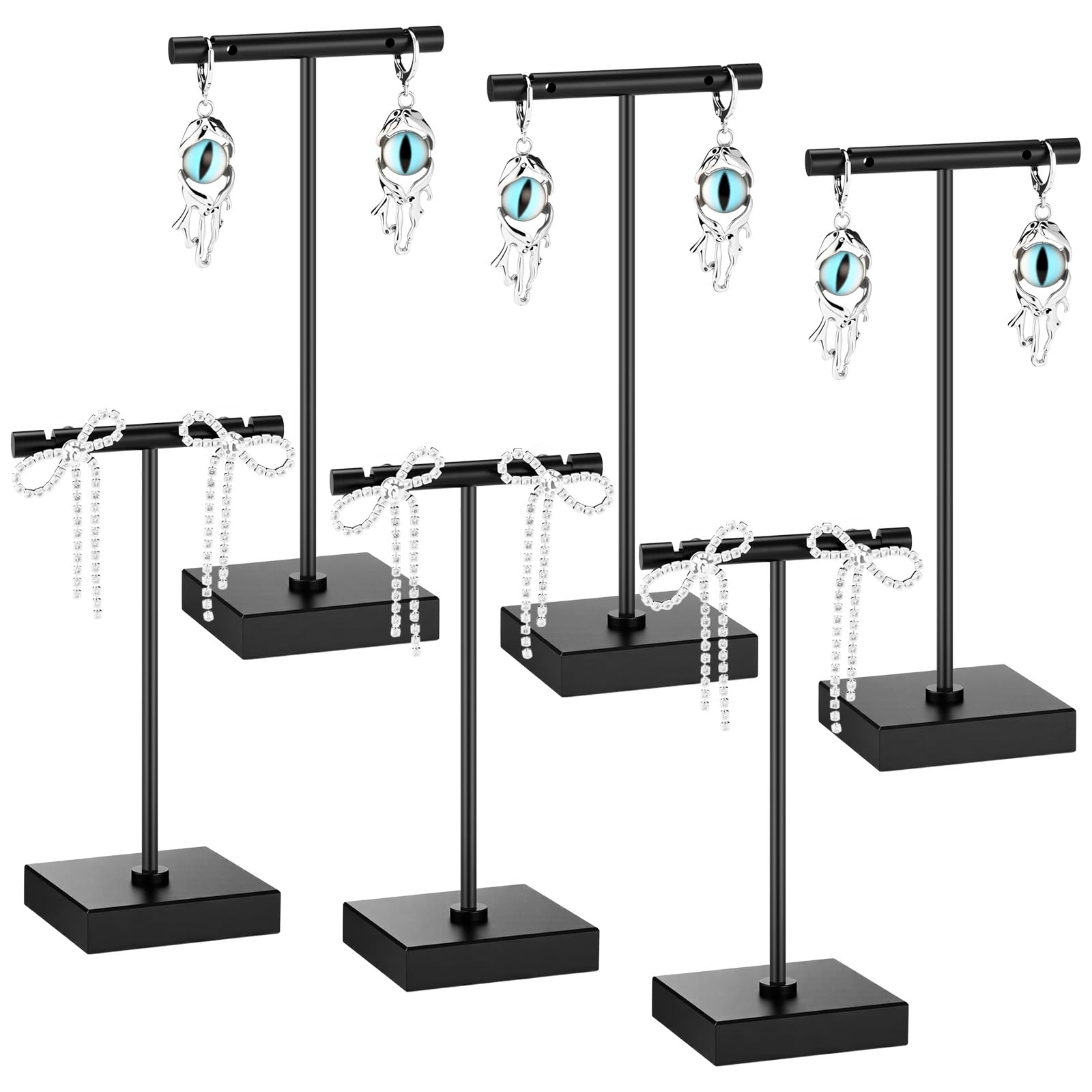 Kigeli 6 Pcs Metal Bar T Earring Display Stand Black