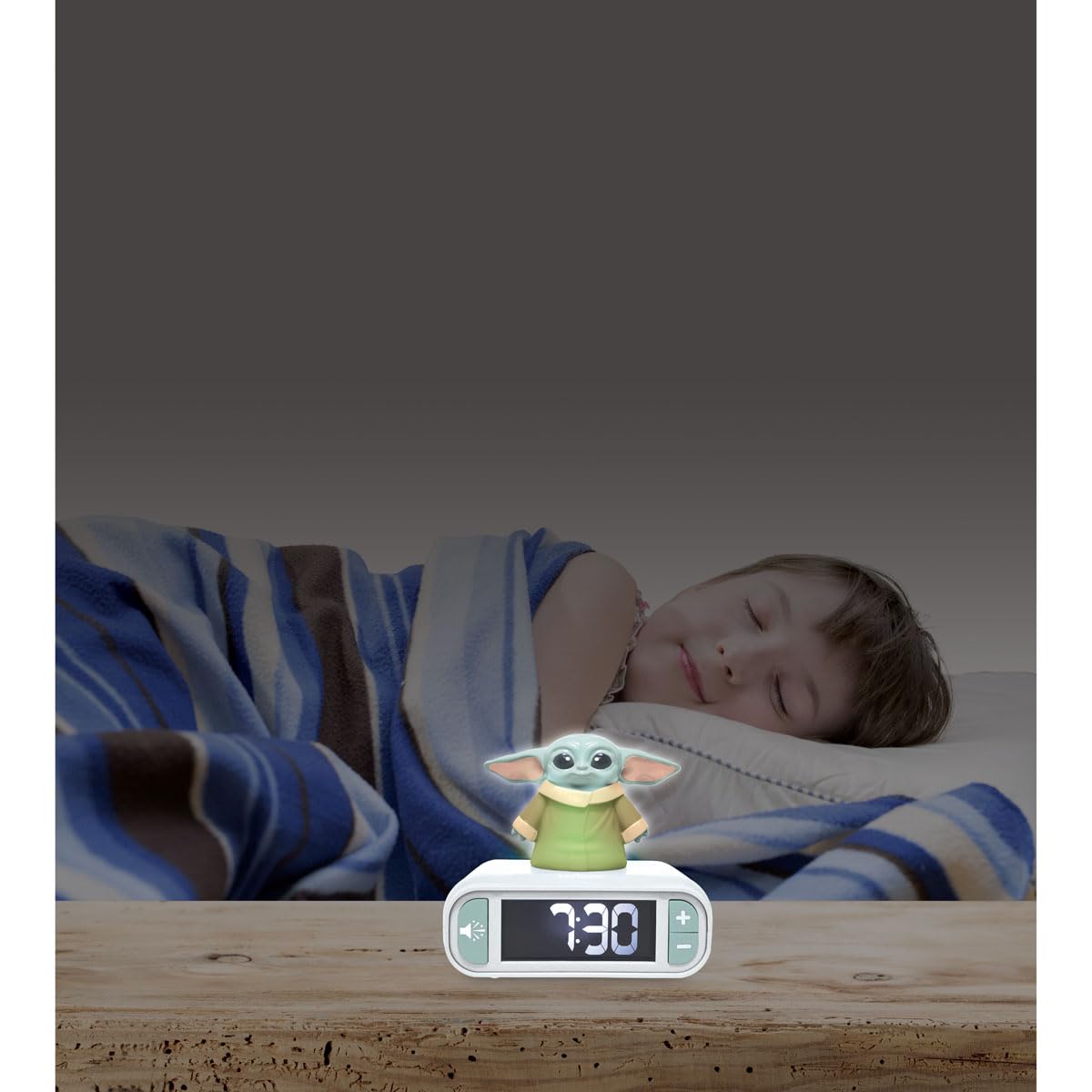 LEXIBOOK, Star Wars, Despertador - Luz Nocturna Grogu con Efectos de Sonido, Verde, RL800SW