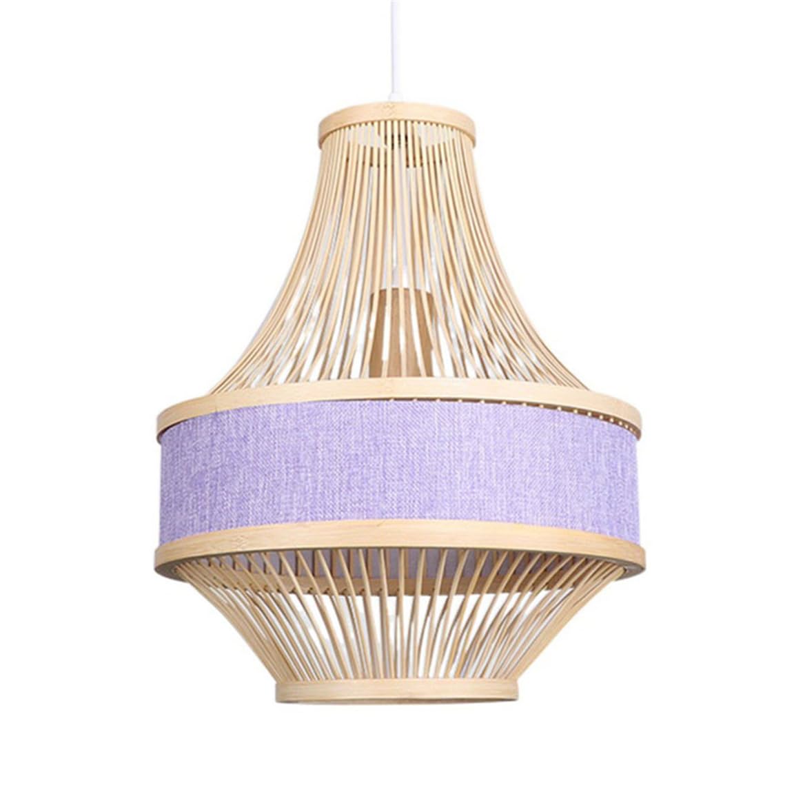 Shuangz A Purple Blue Pendant Light Fabric Lampshade Nursery Entry Light Fixture Simple Bamboo Wooden Hanging Light Fixtures Retro Drum Wicker Bedroom Lighting For Dining Room Cafe Master Bedrooms