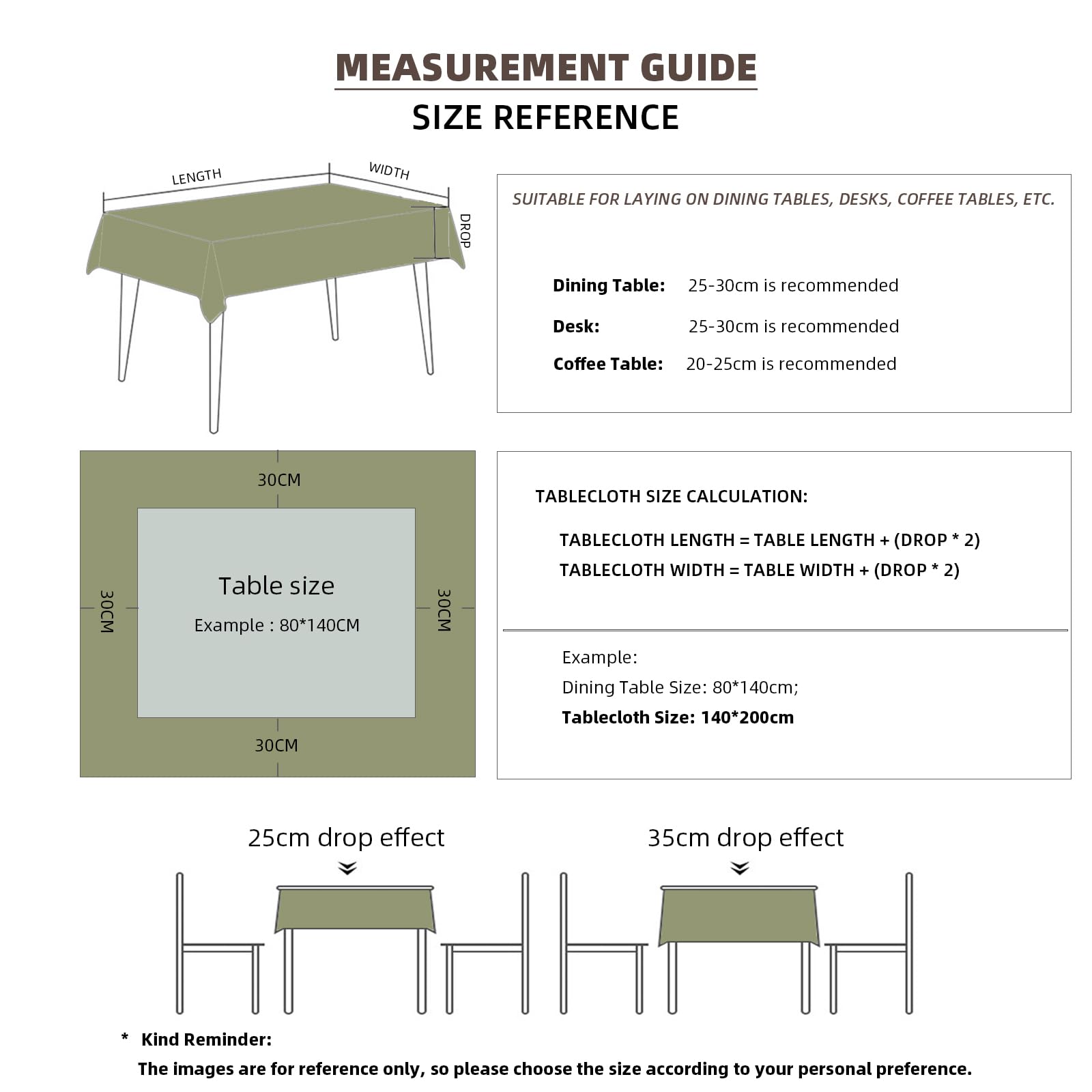 Mantel impermeable de poliéster resistente a las manchas, mantel de lino lavable para mesas cuadradas regulares (Erine, R140 x 220 cm)