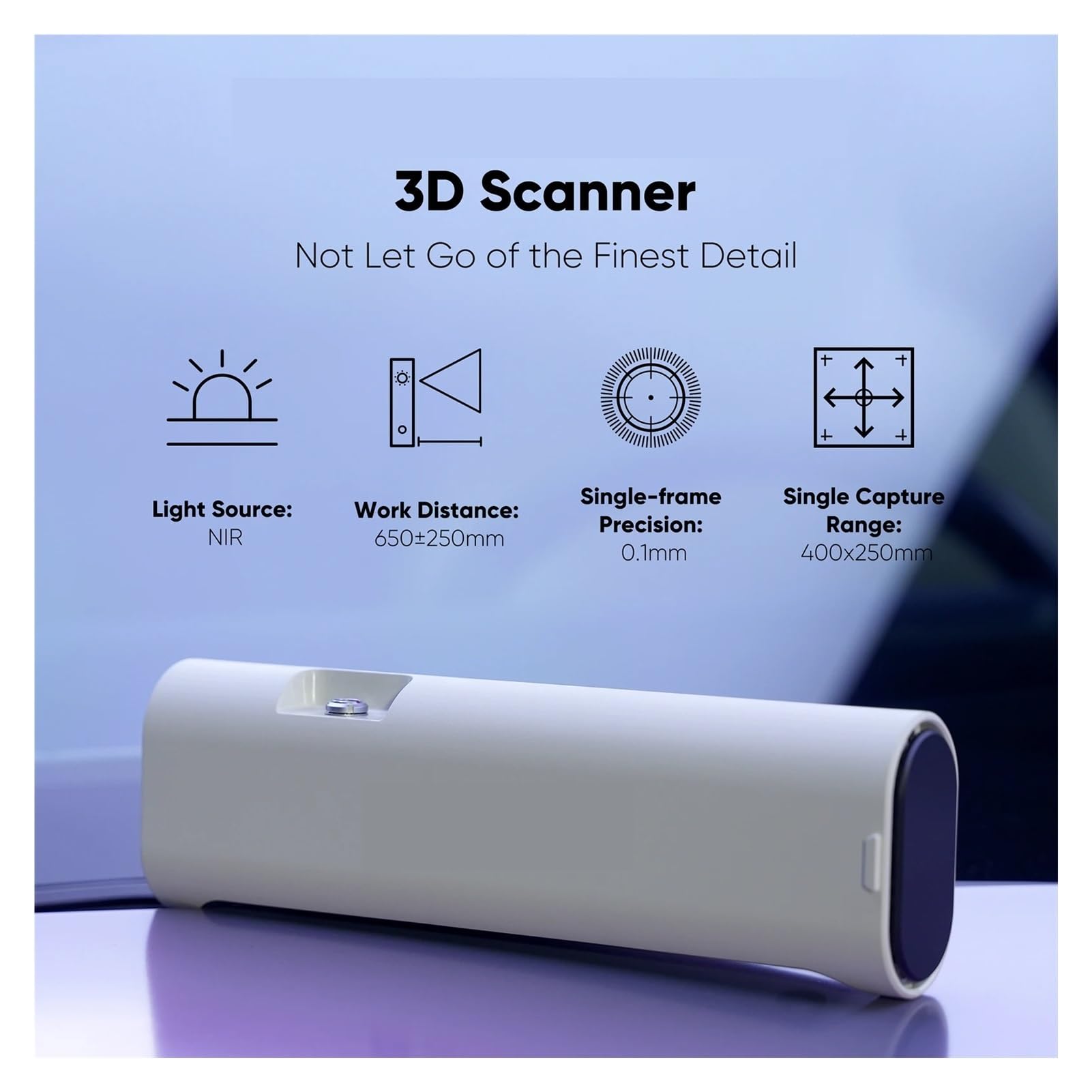 Handscanner for 3D-Druck mit 0,1 mm Genauigkeit und 10 Bildern pro Sekunde for großflächige Scans (400 x 250 mm) von schwarzen Objekten