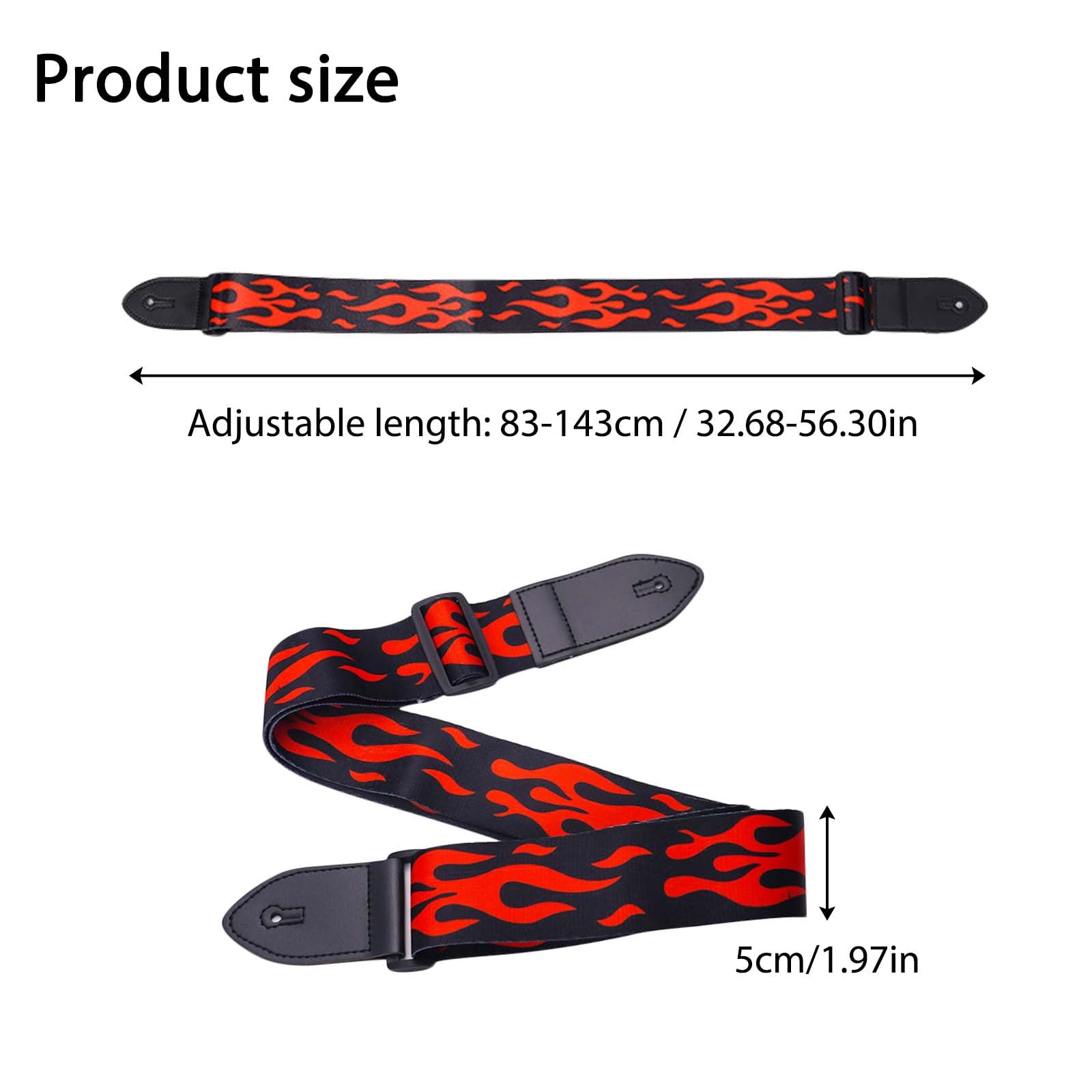 UESDU Guitar Strap Acoustic Red Flame Electric Bass Guitar Shoulder Straps 5cm Wide Personalized Printing Shoulder Belt with Leather End - Image 2