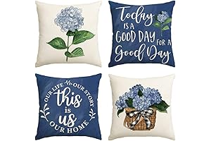 AVOIN colorlife Blue Hydrangea Pillow Covers, Set of 4
