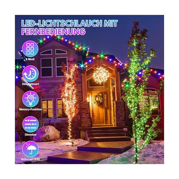 Tubiaz 10 Meter LED Lichterschlauch Außen, Bunt 100LEDs Wasserfest LED Schlauch für Auße, Dimmbar & Memory-Funktion, für Weihnachten, IP65 – Bild 6