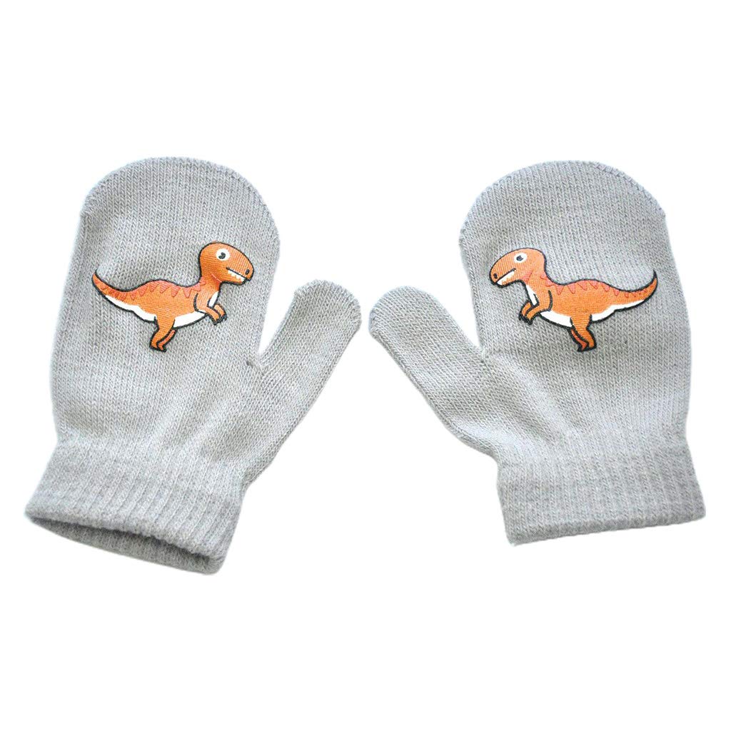 Gants Hiver pour Enfant, 4 Paires Mitaines de Dinosaures d'hiver, Chaudes Gants Tricotés Extensibles en Pleins Doigts Usage Quotidien d'hiver pour Garçon Fille 2-5 Ans