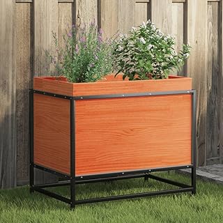 Homgoday Macetero para jardín, balcón, terraza, color marrón cera, 60 x 40 x 50 cm, madera maciza de pino