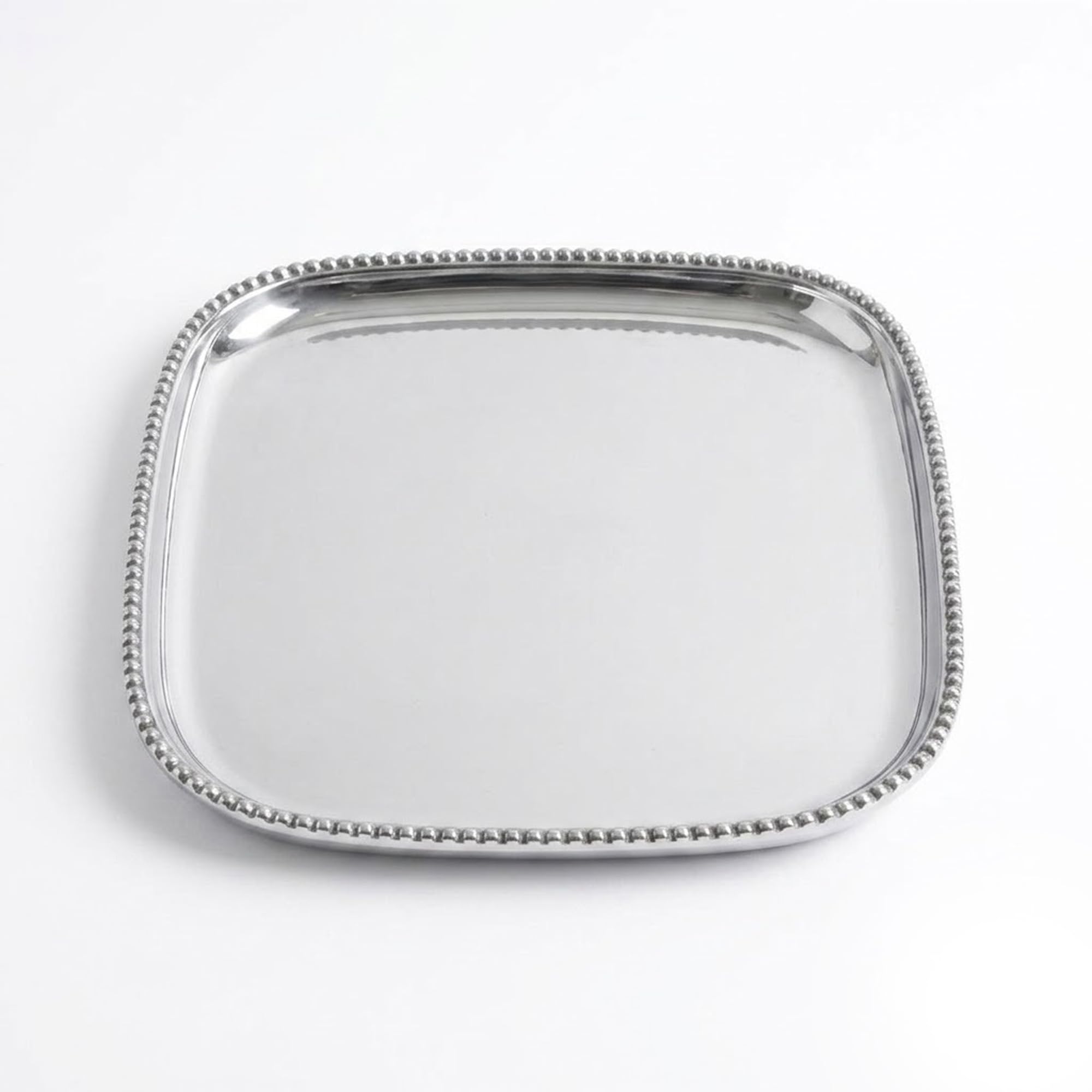 IHI EST. 1986 Silver Metal Beaded Decorative Tray, 13.5 x 9.75 Inch Rectangular Serving Tray, Elegant Centerpiece for Coffee Table, Dining Table, and Home Décor