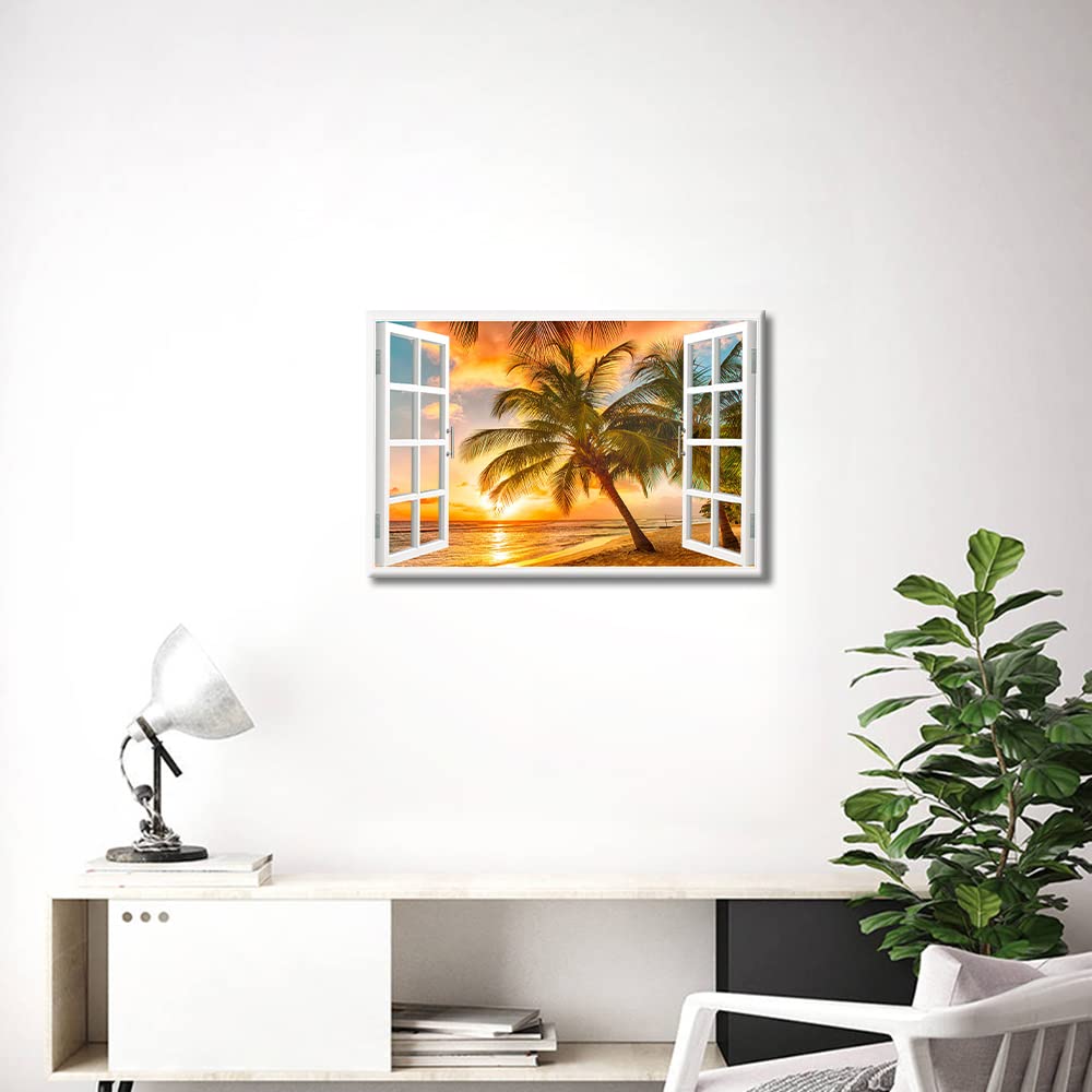 Natural Scenery Wall Art for Living Room Home Modern Decor Canvas Tropical Ocean Pictures Window View Poster House Decorations Artwork Paintings Framed Prints Stretched Ready to Hang - Image 3
