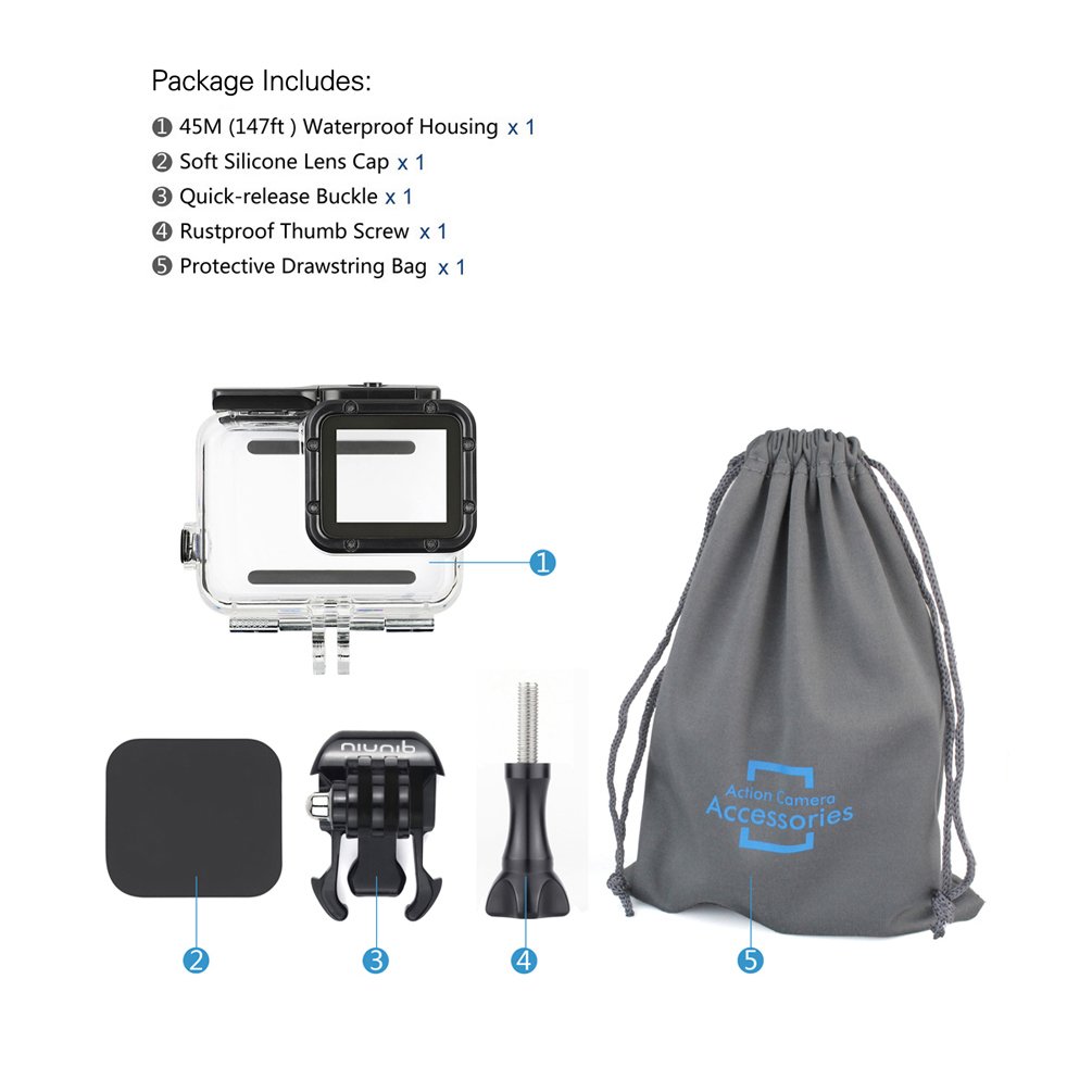 Funda protectora estándar impermeable para cámara de acción GoPro Hero 5/6/7, hasta 45 metros, no necesita extracción de lente protectora, transparente
