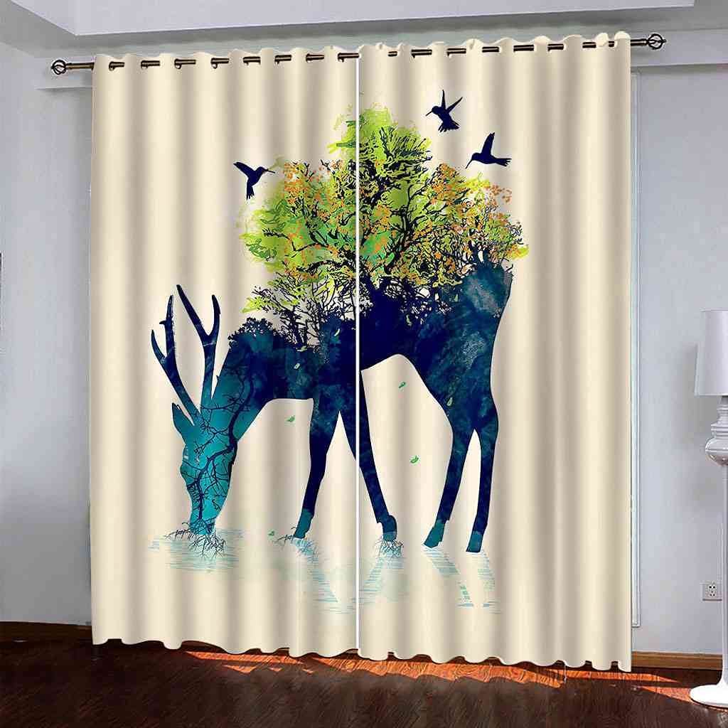Rideaux isolants thermiques et phoniques 3D cerf bleu occultant pour salon