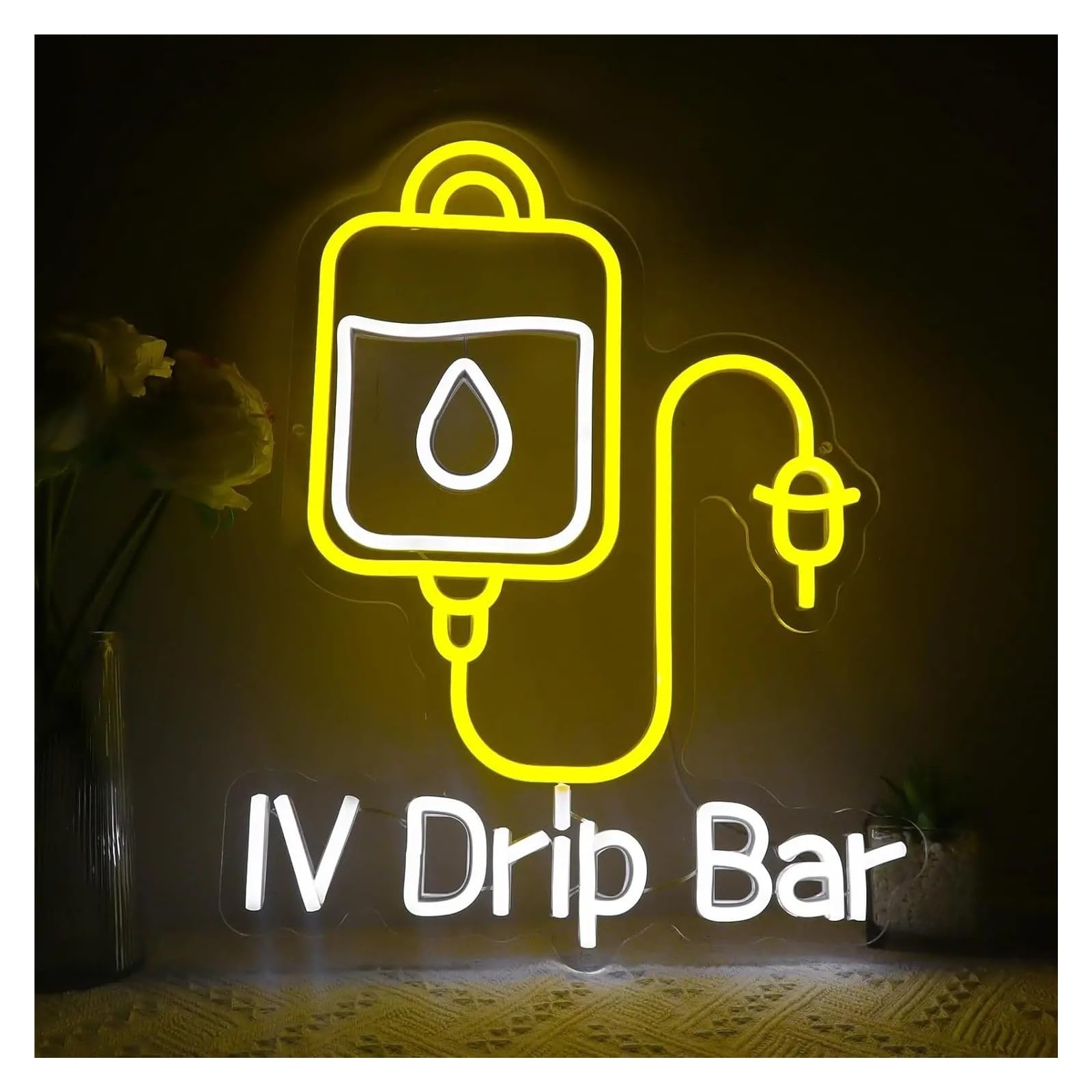 XENITE Hanging Art Neon Signs IV Drip Bar Neon Sign USB Dimmable LED Light for Medical Offices Therapy Clinics Home Bedroom Decoration 38X30cm