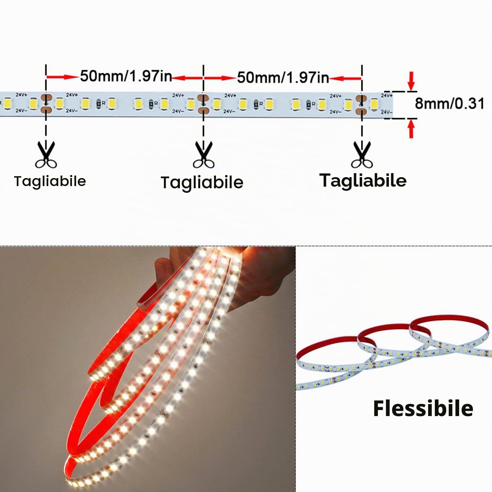 GOMING 20M 24V Striscia LED Bianco Naturale 4000K Alta Densità 2400 LEDs | 144W Alta Luminosità 12000Lm Non Impermeabile IP20 Flessibile Nastri LED per Decorazione Interna(Alimentazione non Inclusa)