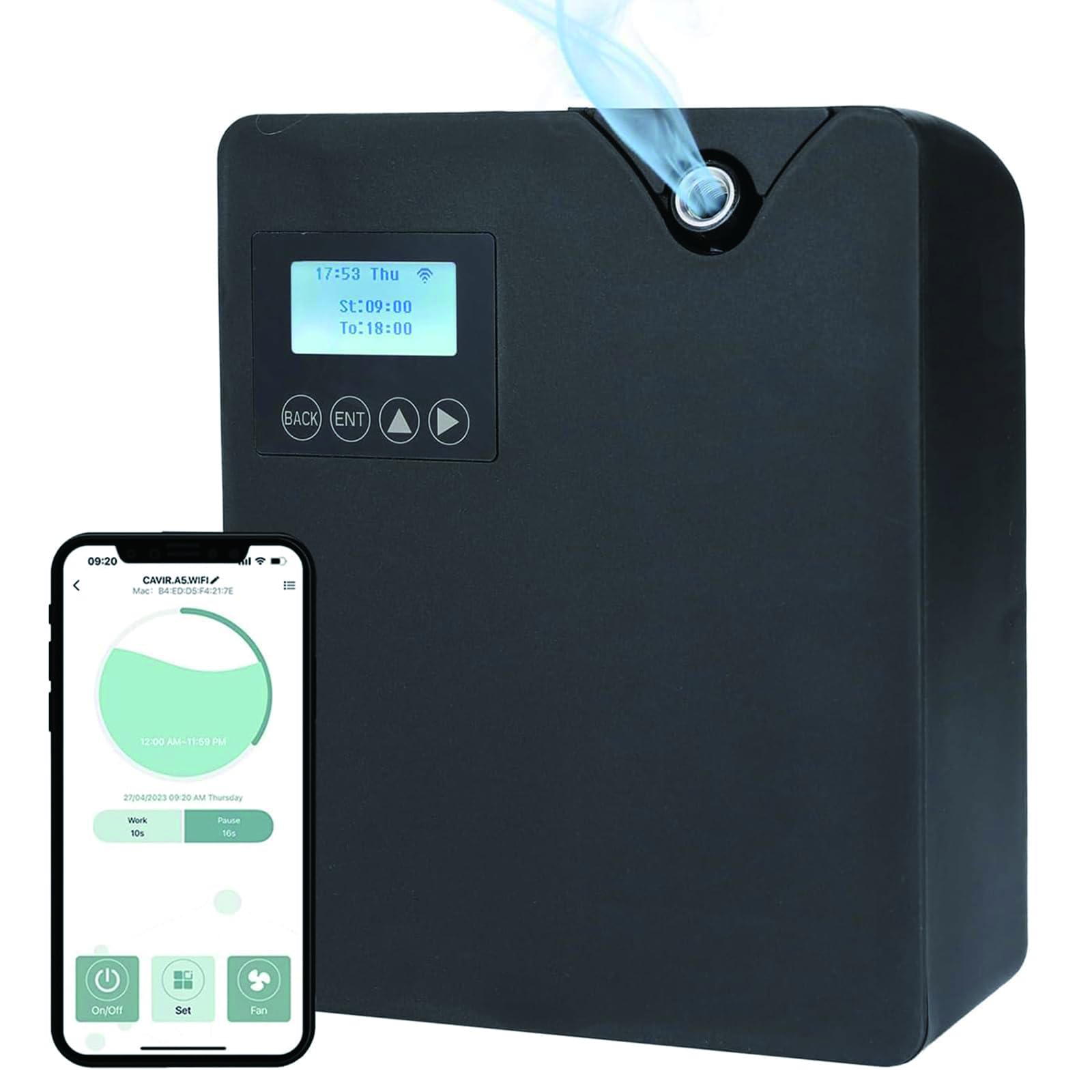 Máquina de Aire Aromatizado Inteligente – Difusor de Aceite Esencial de 300ml sin Agua con Tecnología de Nebulización y Control por App, Cobertura hasta 400m³, para Casa, Hotel & SPA Black