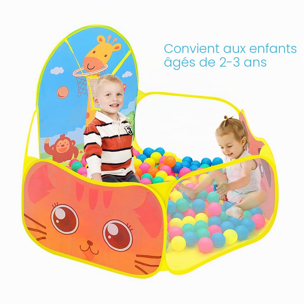 Piscine à Balles Enfant, Ruspela Tente de Jeu Pliable pour Enfants avec Panier de Basket-Ball Jaune Pop Up Intérieur et Extérieur Tente Piscine Balles Pliable 120 x 102 x 74cm