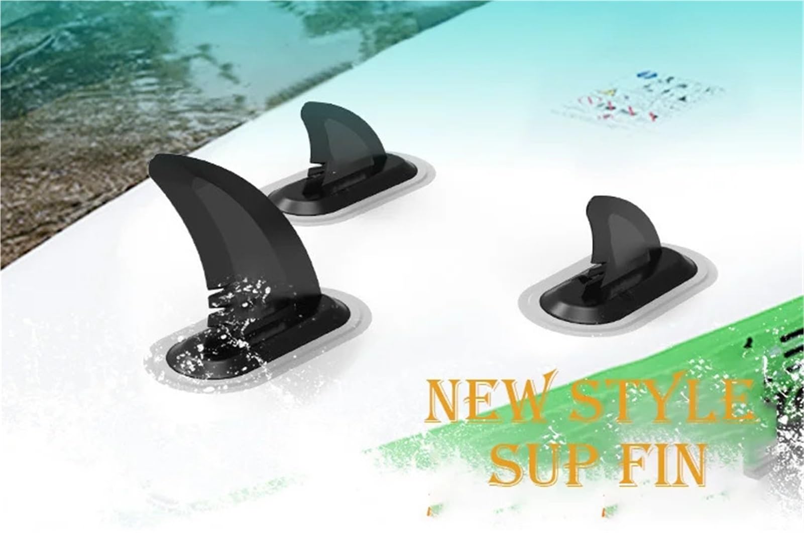 Pinna SUP Tavola da Surf Gonfiabile SUP da 9,9/19 cm, Nera/Bianca, con Pinna Centrale e Pinna Laterale, Nuovo Stile, for Sport Acquatici. Facile Installazione