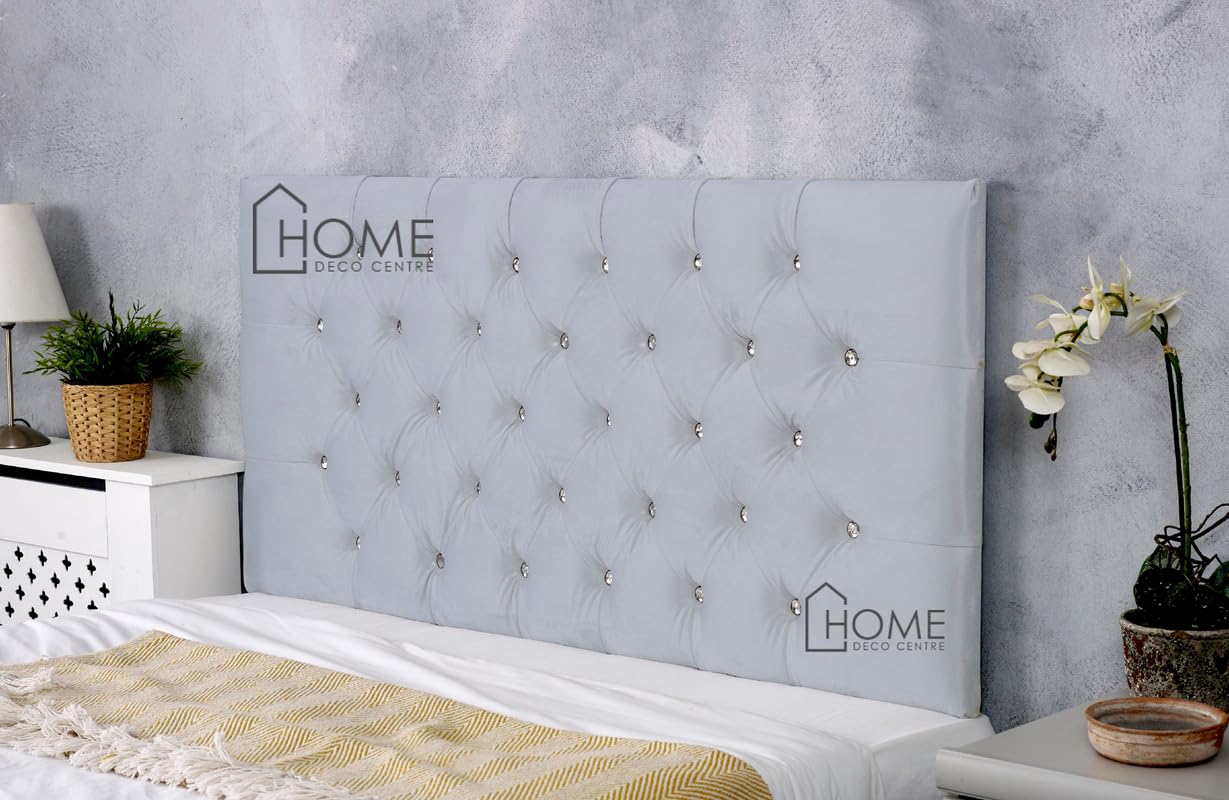 CROWNBEDS Plush Velvet Chesterfield Diamante Buttons Divan Bed Headboard 26 inches high |Headboard| Divan bed| Plush Velvet |Thick Padding|