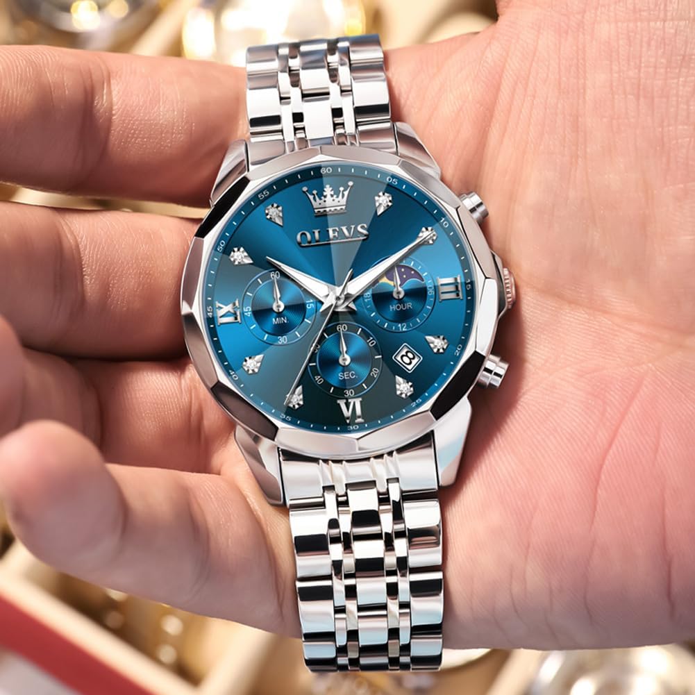OLEVS Watches for Men Luxury Diamond Casual Large Dial Watches Stainless Steel Waterproof Business Dress Analog Luminous Date Mens Watches - Image 8