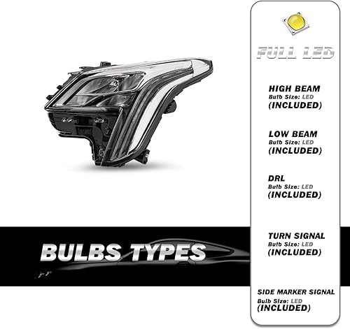 Miniatura 2 de Conjunto de faros delanteros LED DRL compatible con Cadillac XTS 2018 2019 de 4 puertas, proyector sedán para el lado del conductor y del pasajero