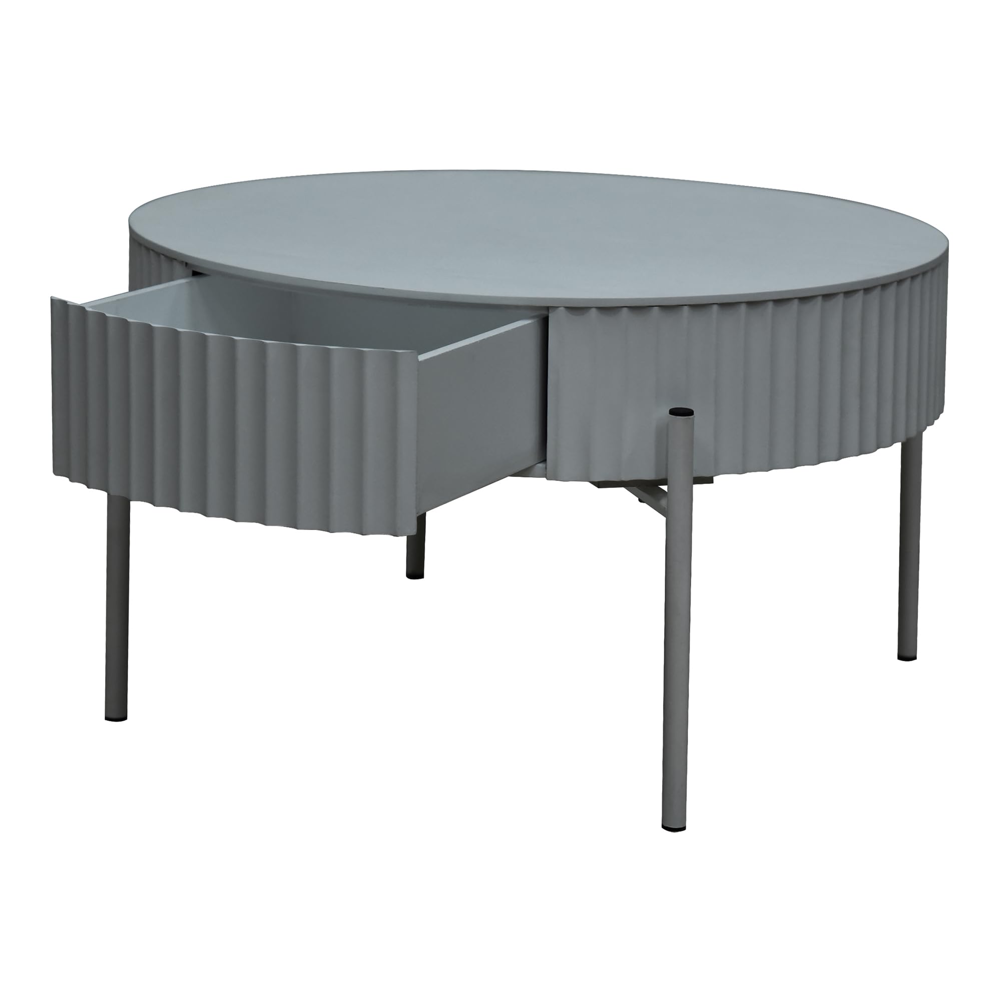[en.casa] Table Basse de Salon avec Plateau Rond et Tiroir Table d'Appoint Design Élégant Intemporel avec Compartiment de Rangement MDF Métal 36 x 60 cm Gris