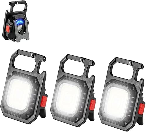Cob Mini llavero linternas de 2000 lúmenes, 7 modos, luz recargable con soporte plegable, linterna al aire libre como abrebotellas y base magnética,