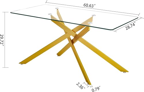Miniatura 49 de Mesa de comedor de cristal de 51 pulgadas para 4, mesa de comedor rectangular contemporánea con parte superior de vidrio templado y patas de acero