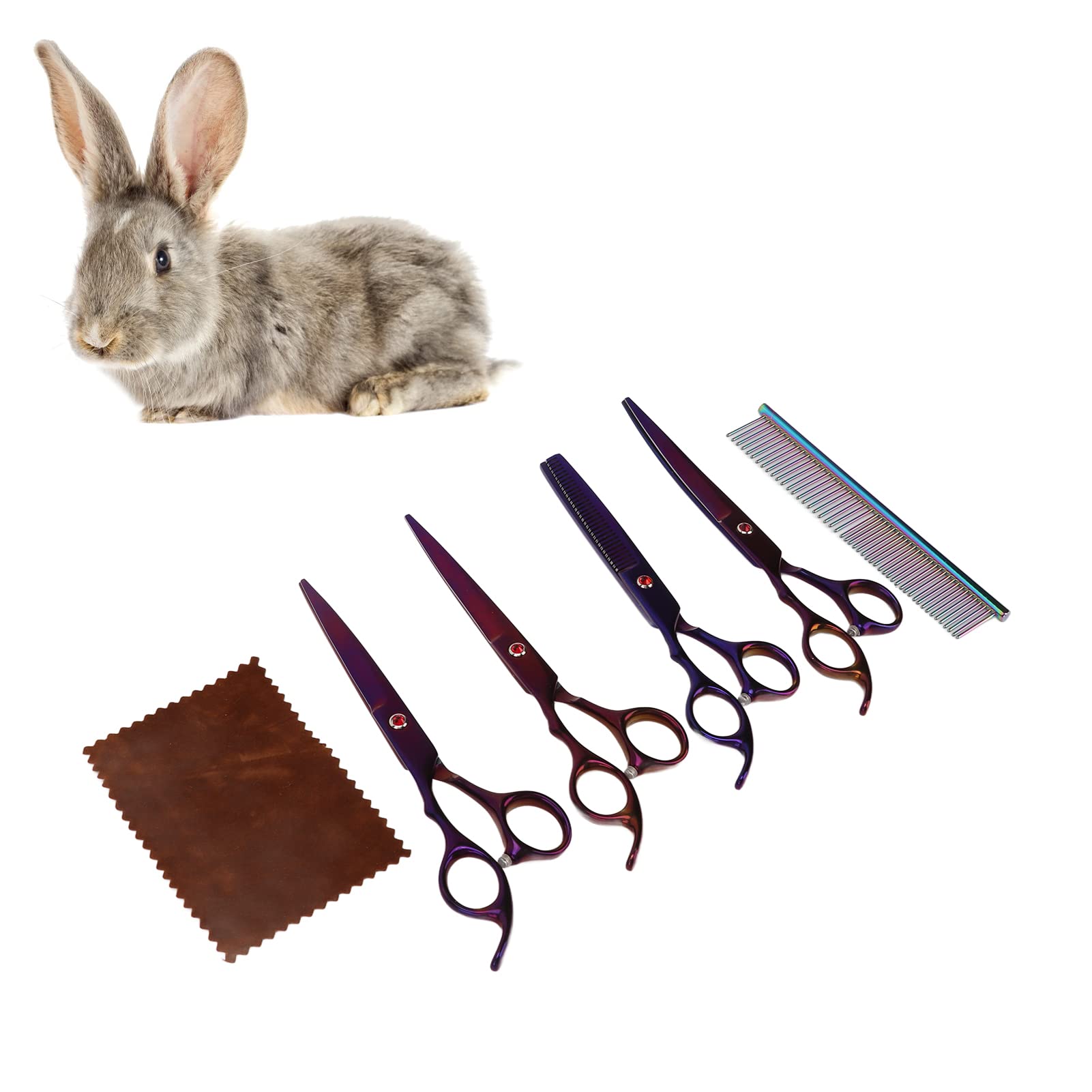 Cryfokt Tijeras de Peluquería para Mascotas, Tijeras de Peluquería Canina de Pelo Grueso de Corte Suave, de Acero Inoxidable con Peine y Bolsa de Almacenamiento para Mascotas Pequeñas de Pelo Largo